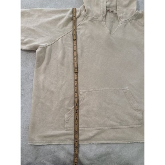 Faherty Hoodie Sweatshirt Unisex L Cream Beige Lightweight Pullover Raw Hem - Picture 7 of 9